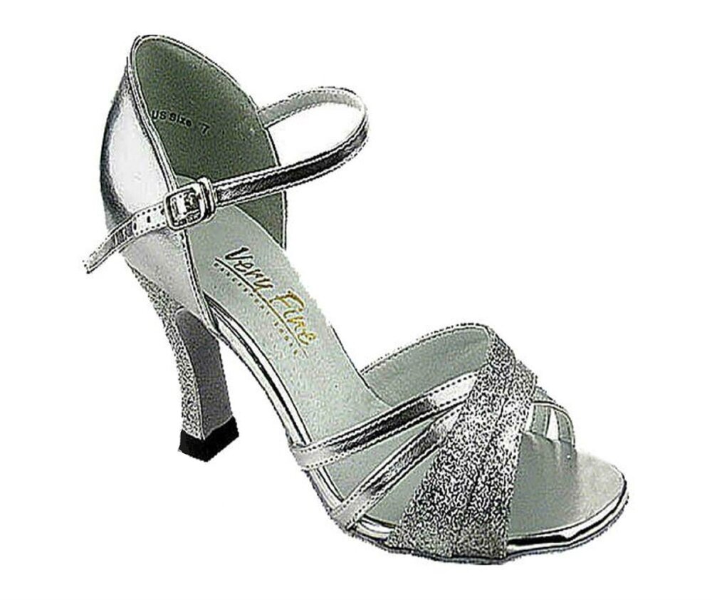 WOMEN'S LATIN DANCE SHOES BUNDLE W/ HEEL PROTECTORS,COLOR SILVER, SIZE:8
